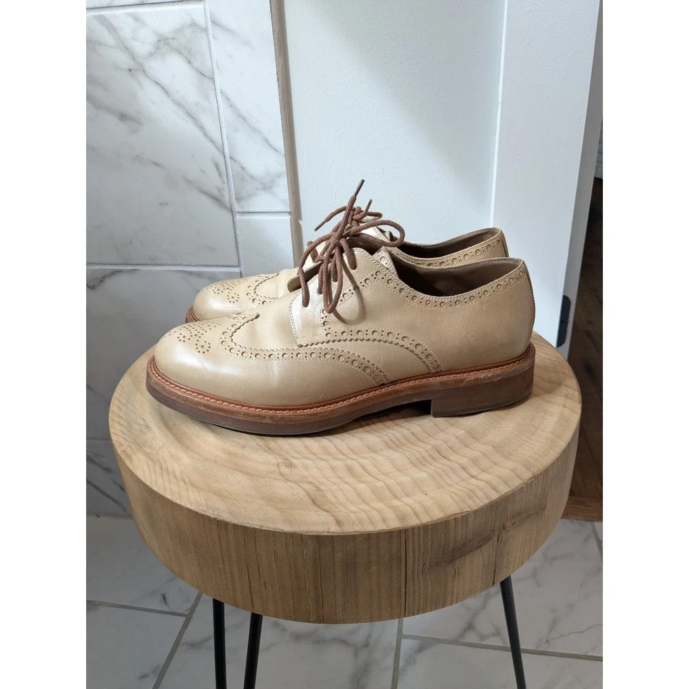 Brunello Cucinelli Tan Leather Wingtip Brogue Oxford Dress Shoes Mens 44/11‎